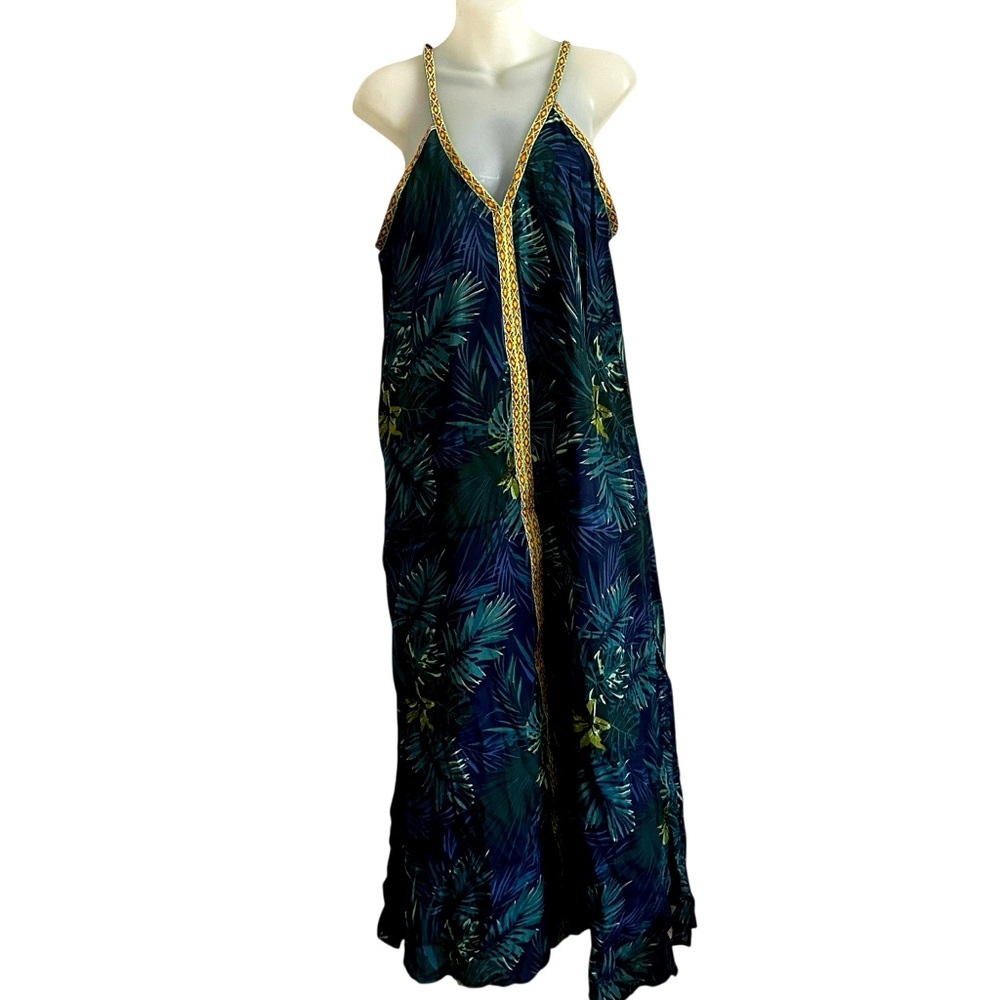 America & Beyond | Tropical Leaf Maxi Dress, Size Large